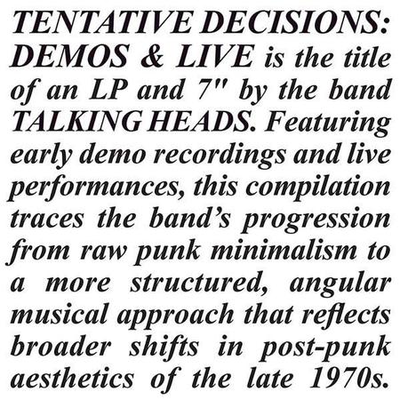 Talking Heads - Tentative Decisions: Demos & Live