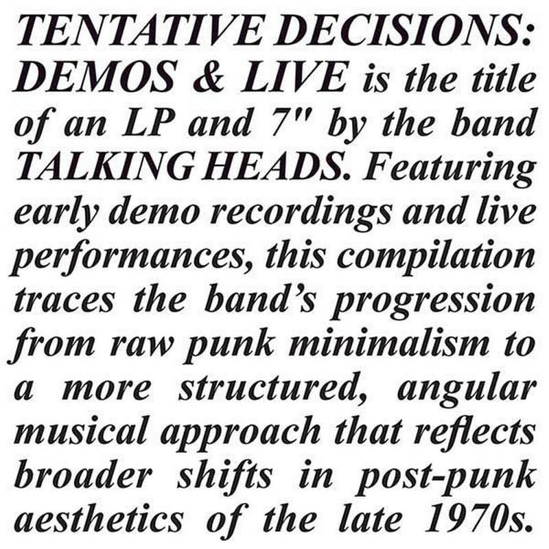 Talking Heads - Tentative Decisions: Demos & Live