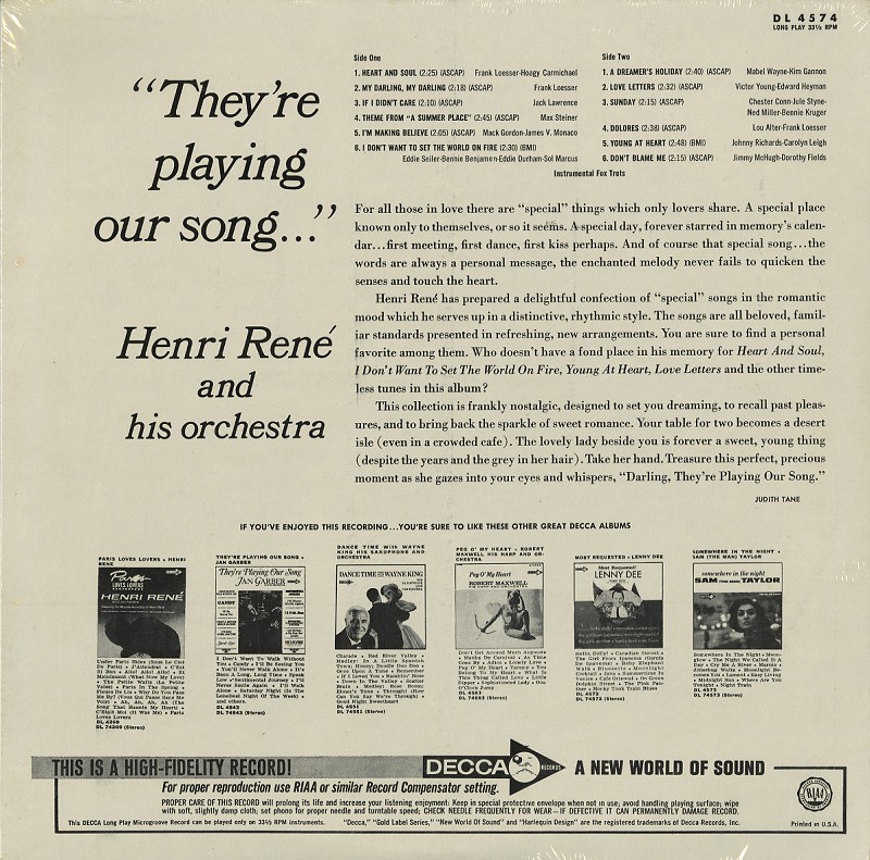 Henri Rene And His Orchestra - They're Playing Our Song